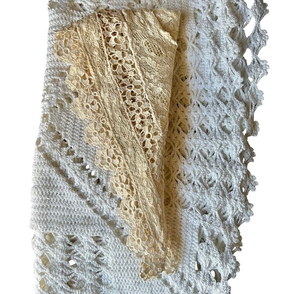 Antique French Net Lace Collar with Crochet Victorian Style Dark Cream - Picture 6 of 16